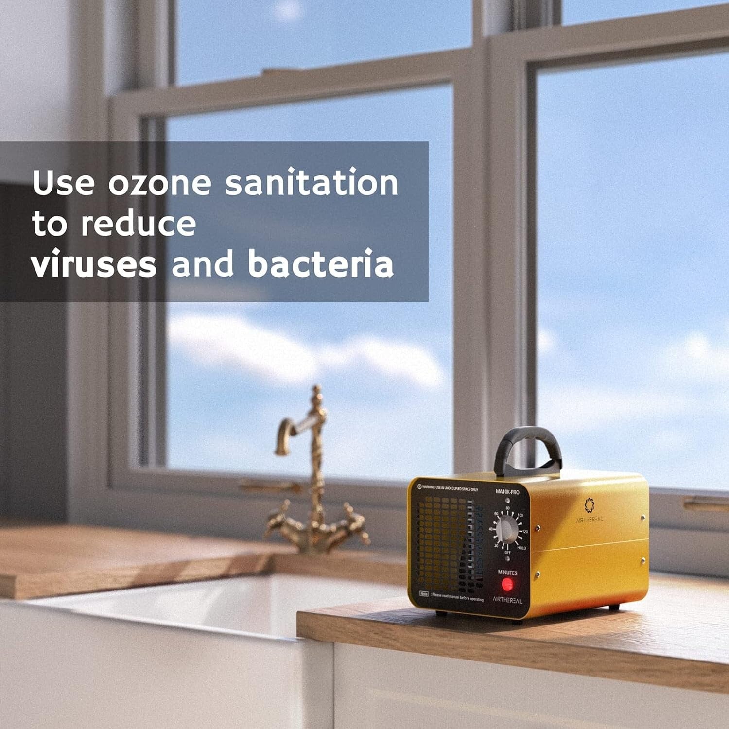 Efficient 10,000 mg/h Ozone Generator: Touch Control Air Deodorizer - Yellow