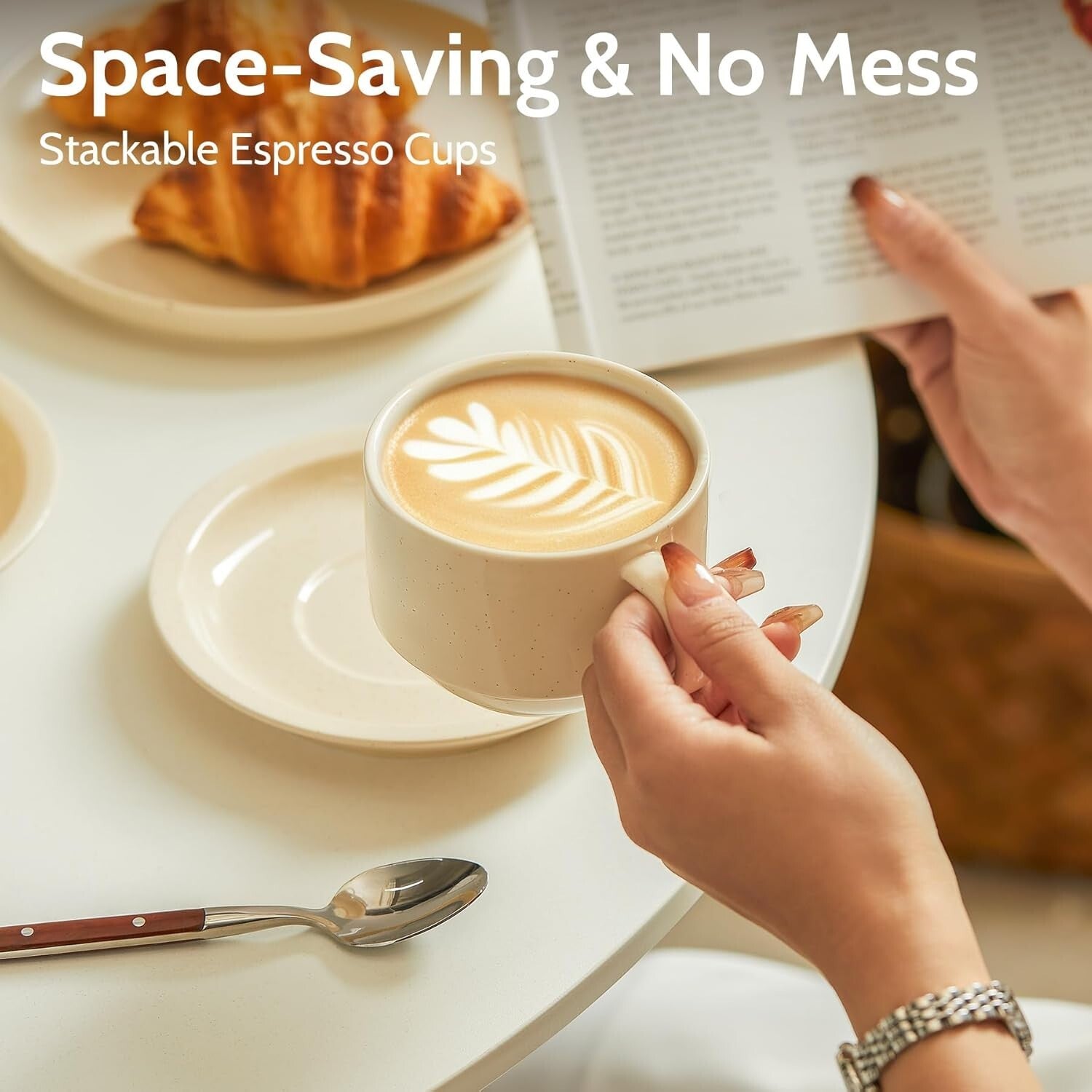 Durable Porcelain 8oz Cappuccino Cups & Saucers Bundle - Ideal for Coffee Lovers