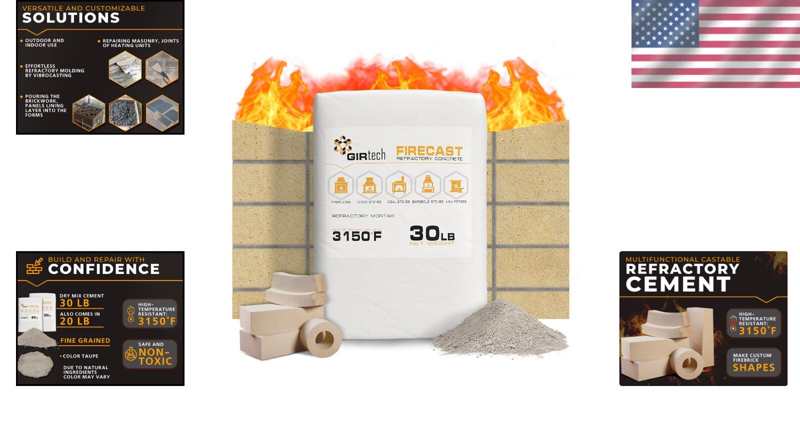 Fireproof 30 Lbs Refractory Cement - FireCast Mix for Durable Heating Solutions