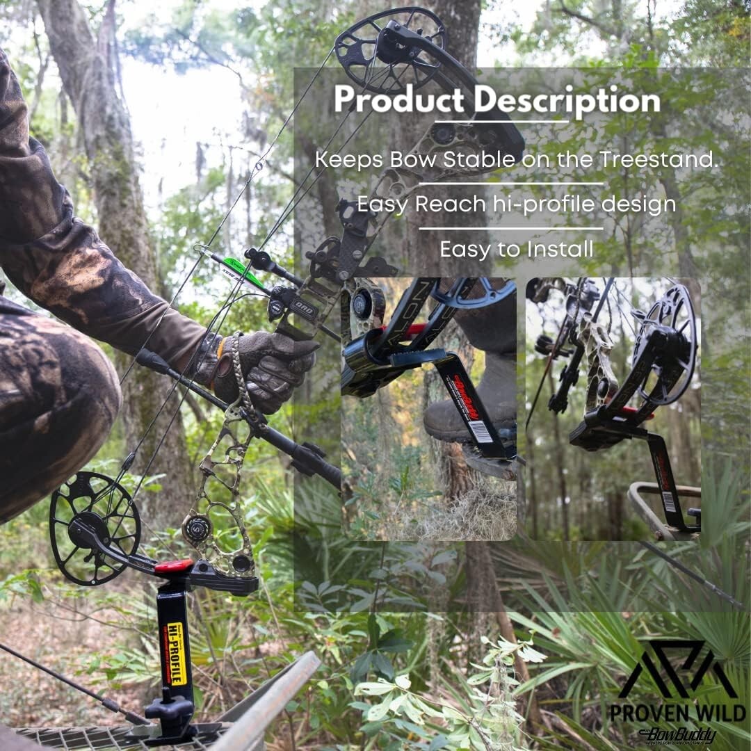 Durable Hi-Profile Bow Holder for Compound & Crossbows - Tree Stand Accessory
