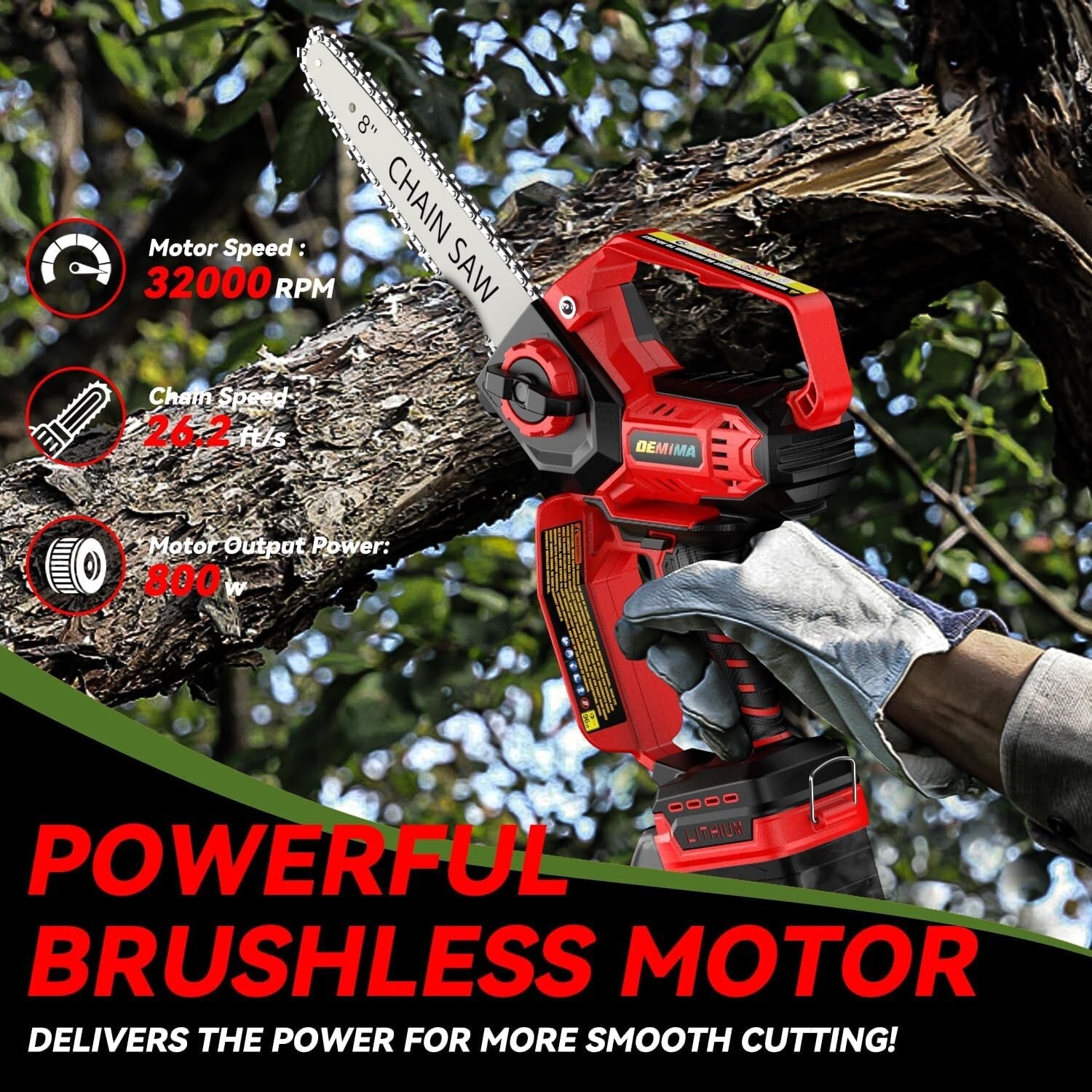 Effortless Tree Pruning with Powerful Cordless Chainsaw - 26 ft/s Cutting Speed!