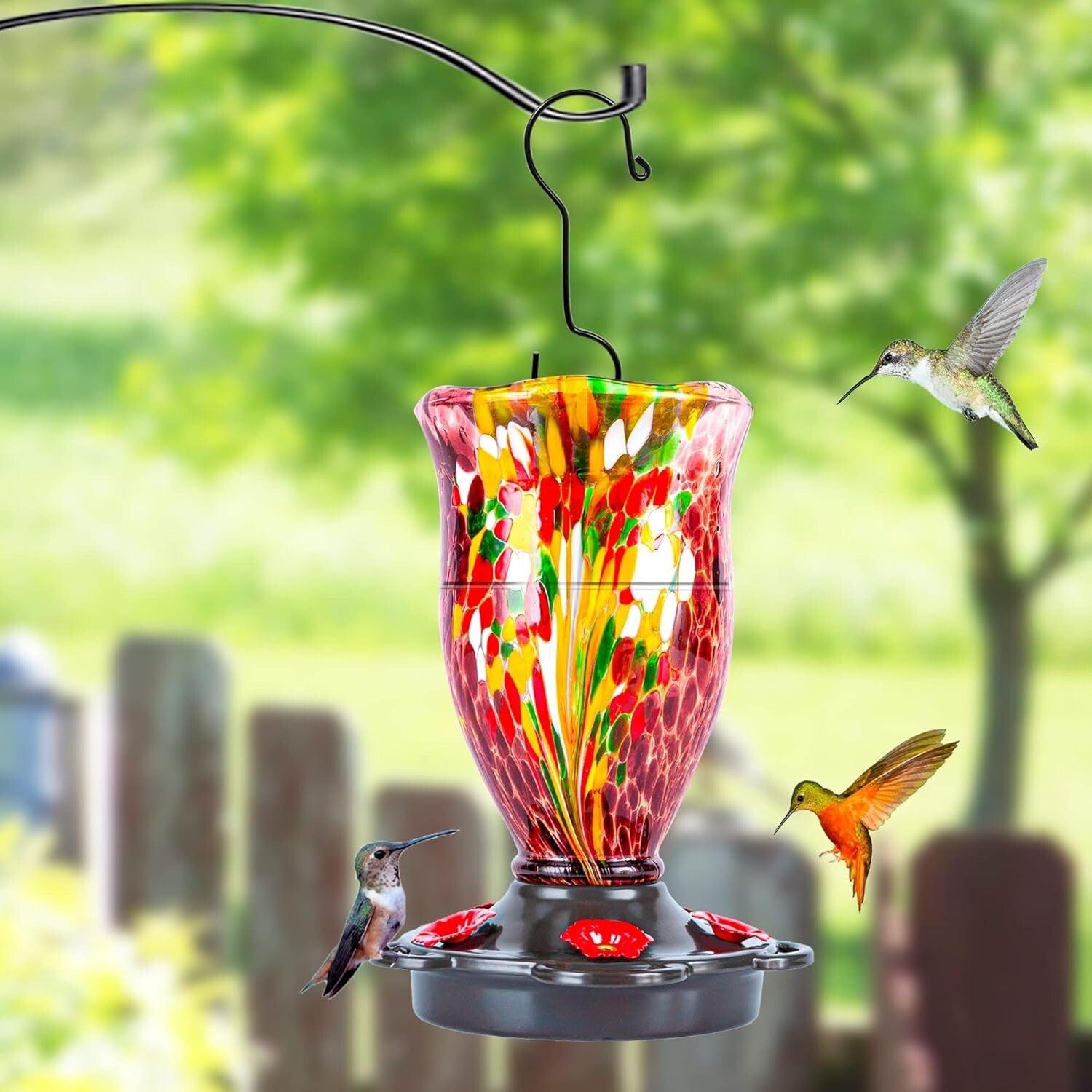 Artisan Glass Hummingbird Feeder - 25oz Capacity and Multipurpose Elegant Design