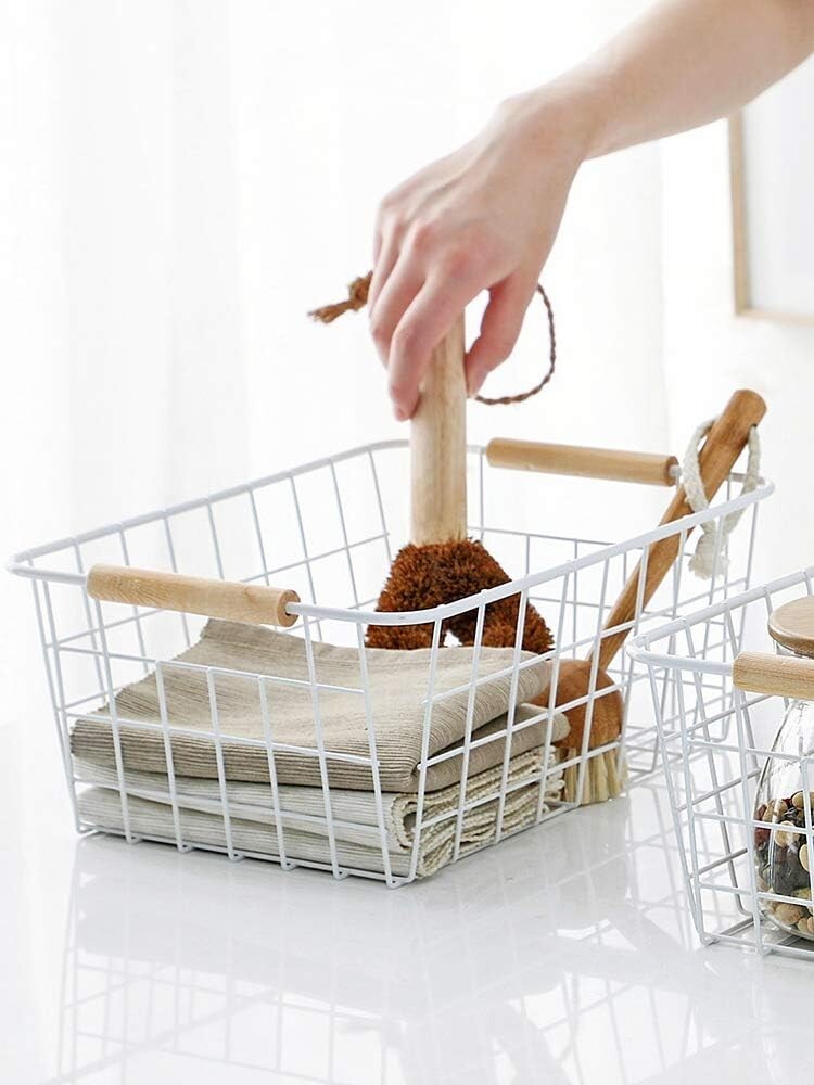 Durable New-White Wire Baskets with Handles - Perfect for Pantry and Closet