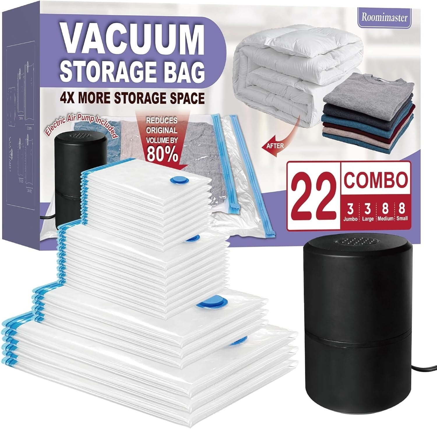 Durable 22 Vacuum Storage Bags with Powerful Electric Pump - Ideal for Moving