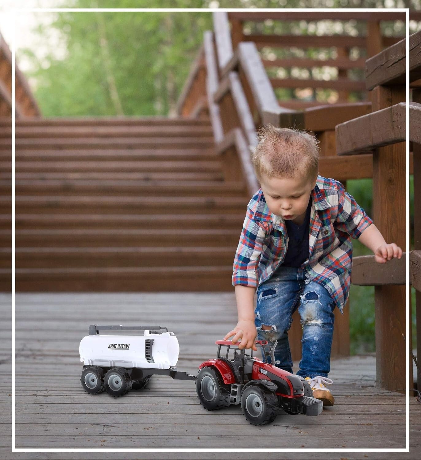 16-Inch Tractor Trailer Play Set - 3 Friction-Powered Farm Vehicles for Kids