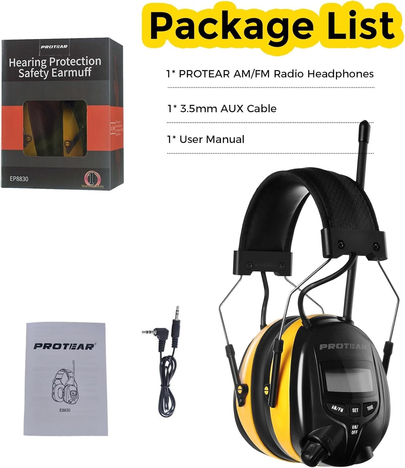 AM/FM Radio Earmuffs with 25dB Noise Reduction and Digital Display for Comfort