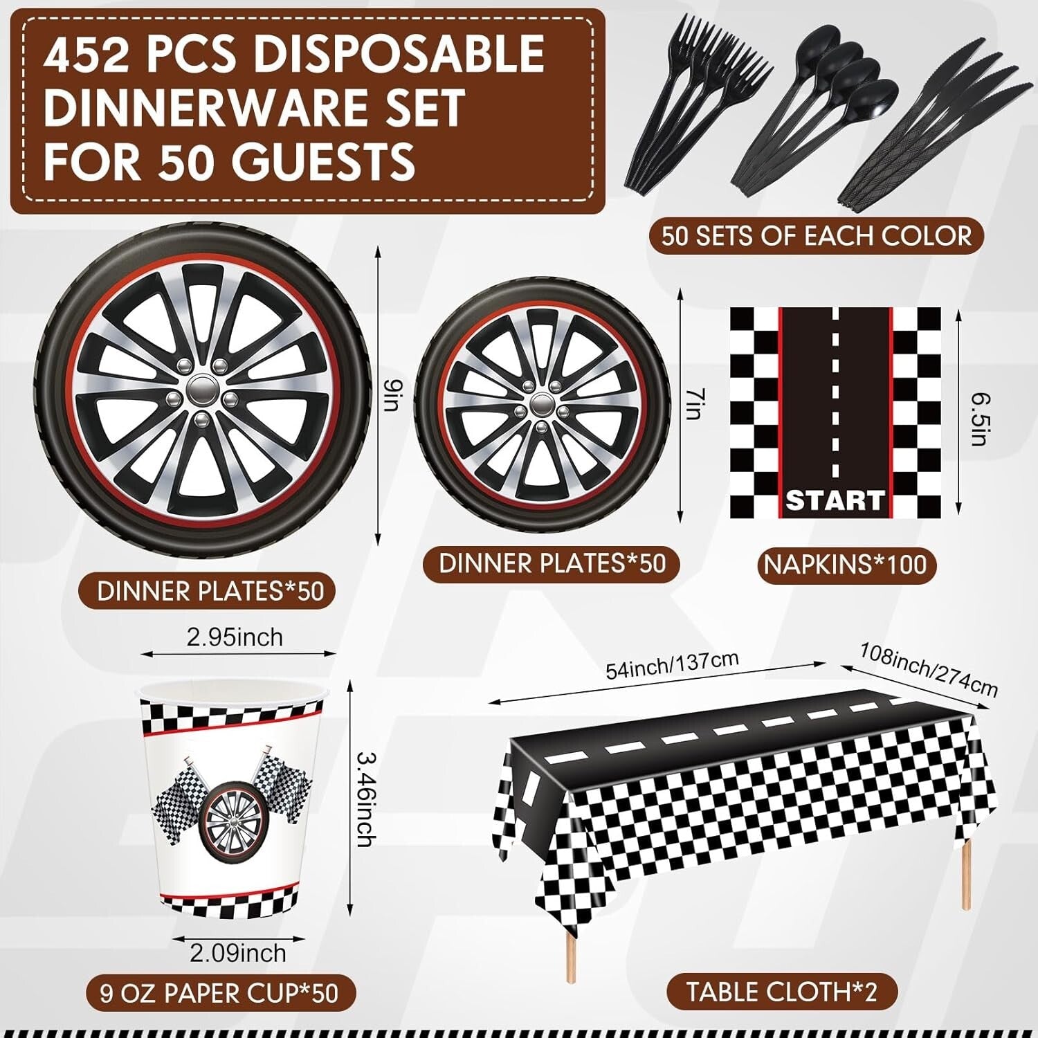 Stylish Race Car Birthday Decorations - Disposable Plates, Cups, and Cutlery Set