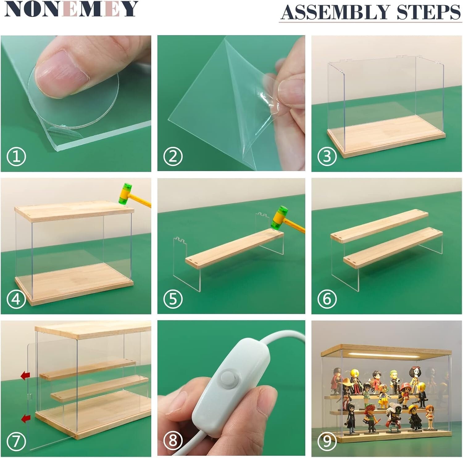 4-Tier Dustproof Acrylic Display Stand with LED Light - Showcase Your Treasures!