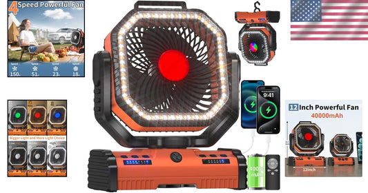Multi-Function Camping Fan & LED Lantern - 40000mAh Rechargeable with SOS Light