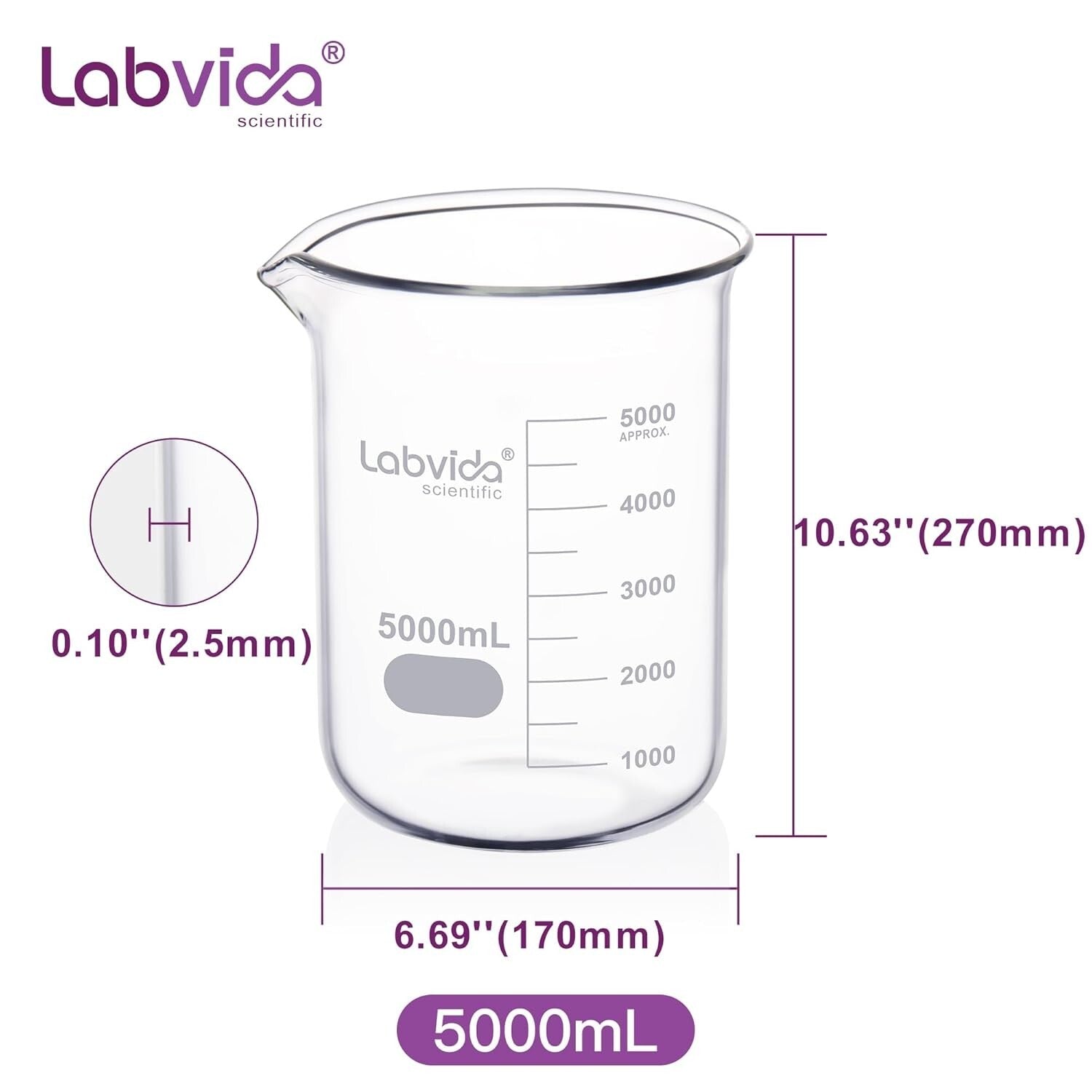 5000ml Borosilicate Glass Beaker, ASTM E960 Compliant - Laboratory Essential