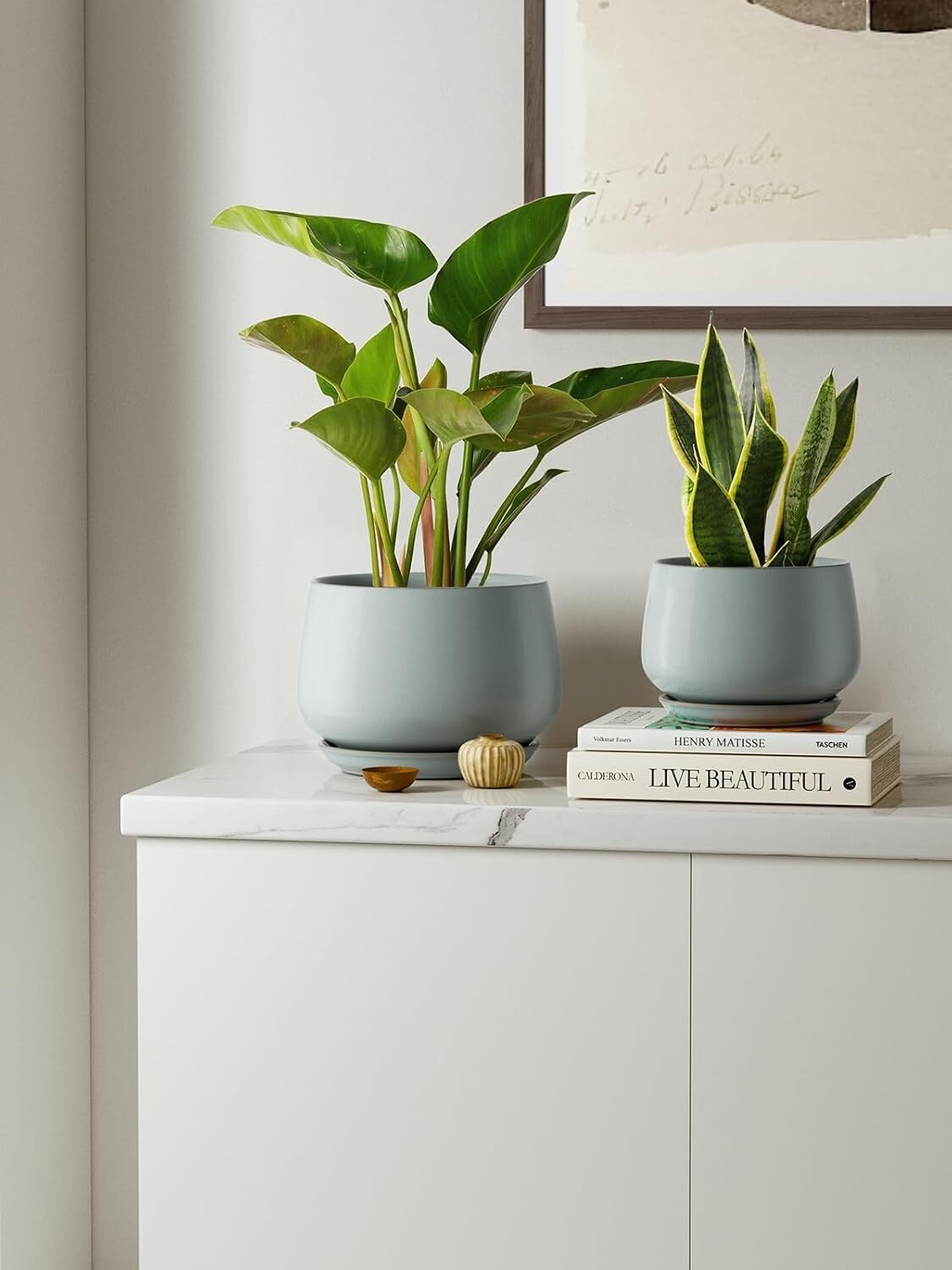 Durable Decorative Indoor Pots - Modern Ceramic Set with Saucer & Drainage Pads