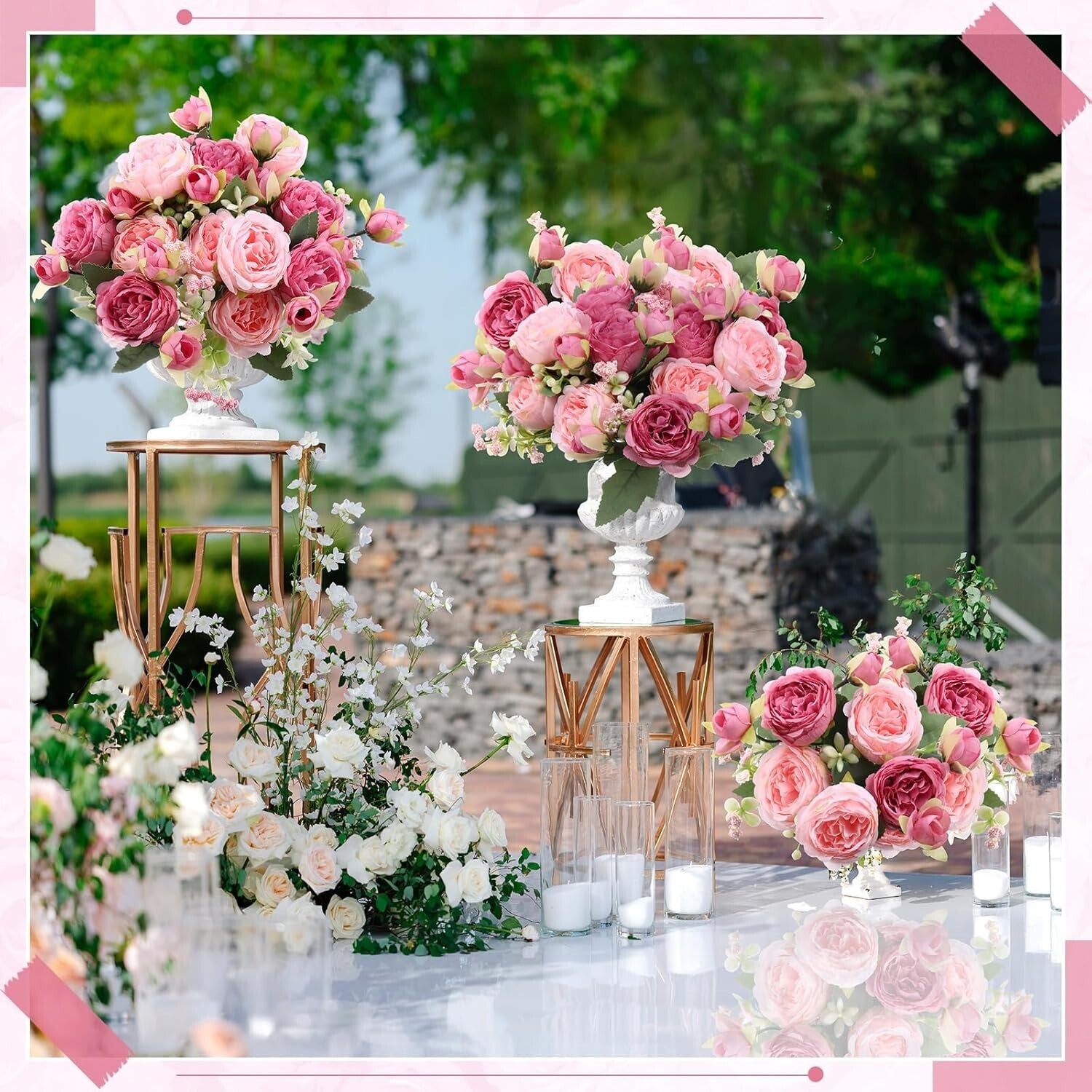 Delicate Pink & Dark Pink Artificial Peonies - Spring Wedding Centerpieces
