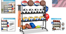 Load image into Gallery viewer, Modern 4-Tier Sports Equipment Storage Rack with Casters - Easy to Assemble