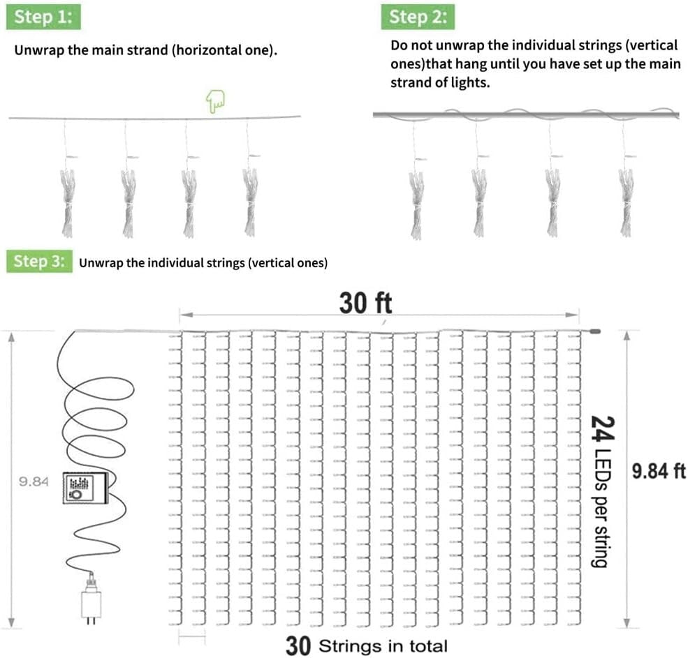 8 Mode Warm White LED Curtain Lights - Perfect for Weddings and Festive Decor