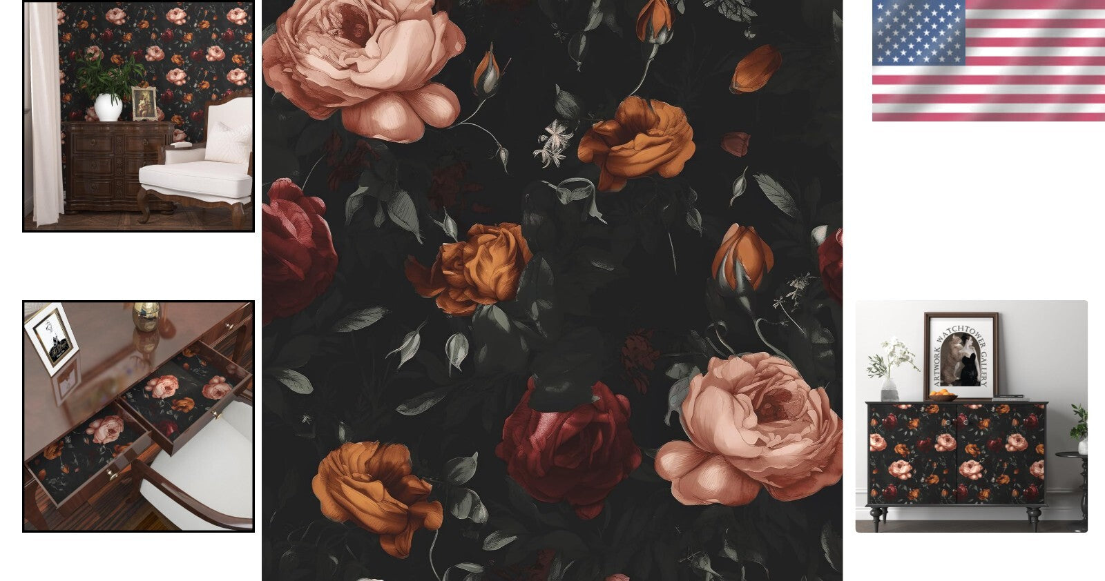 Elegant Black Floral Peel and Stick Wallpaper - Large Coverage 17.5in x 393.7in