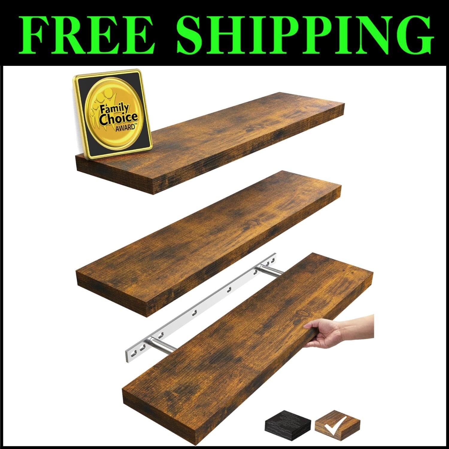 Versatile 22.5-Inch Rustic Wood Floating Shelves for Bathroom & Living Room