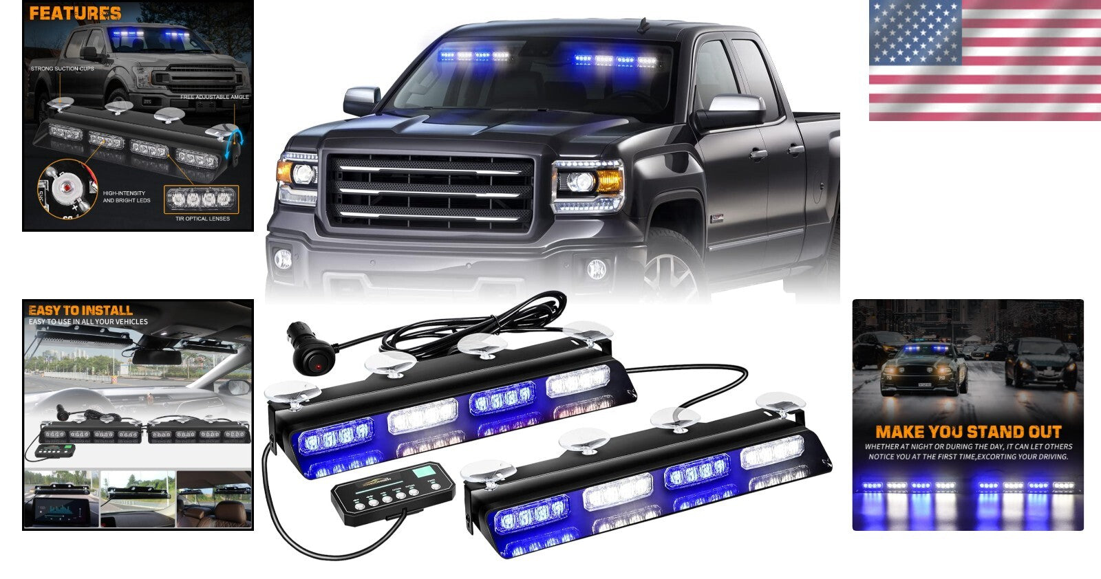 Universal Fit Emergency Strobe Lights – 32 Bright LEDs with Control for Trucks