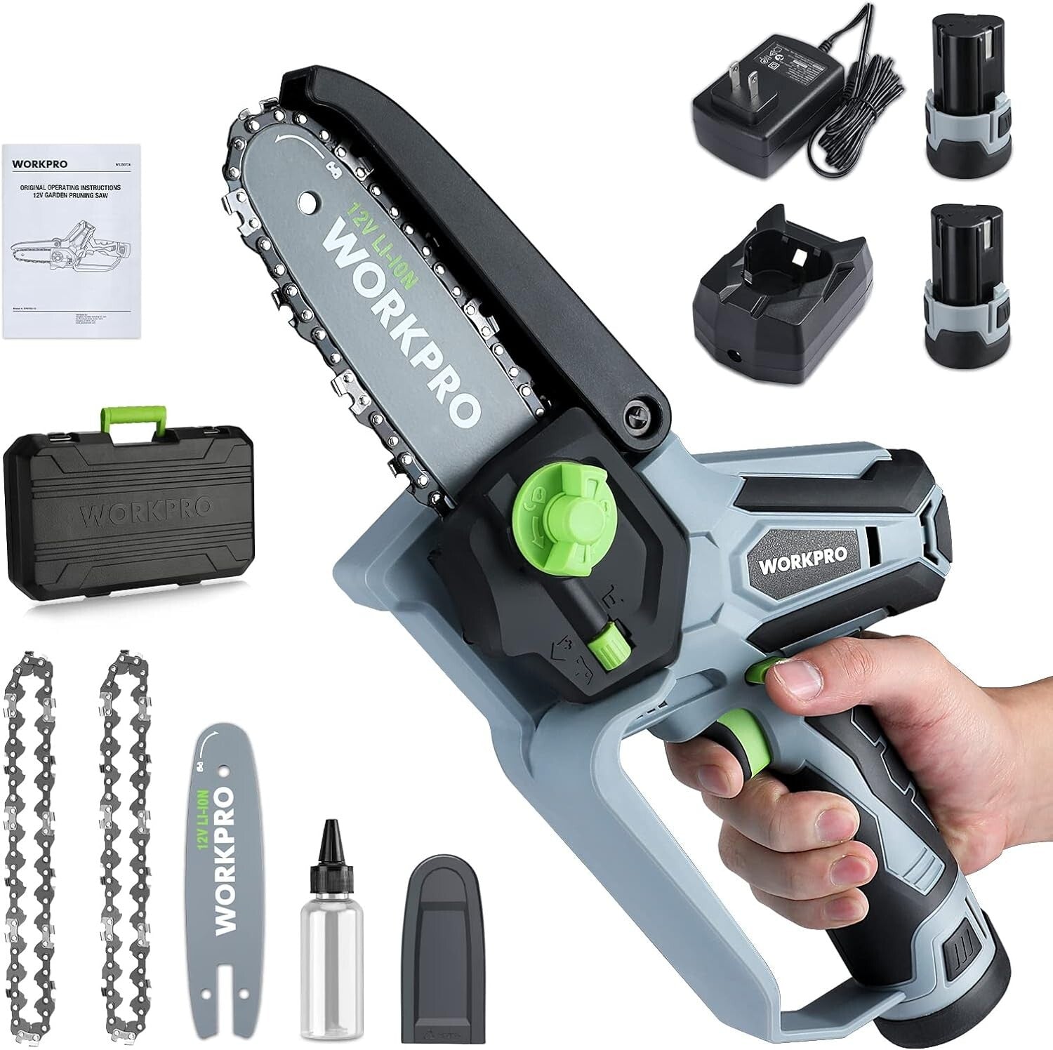 Lightweight Mini Chainsaw - 6.3" Cordless Electric Saw with 2 Lithium Batteries