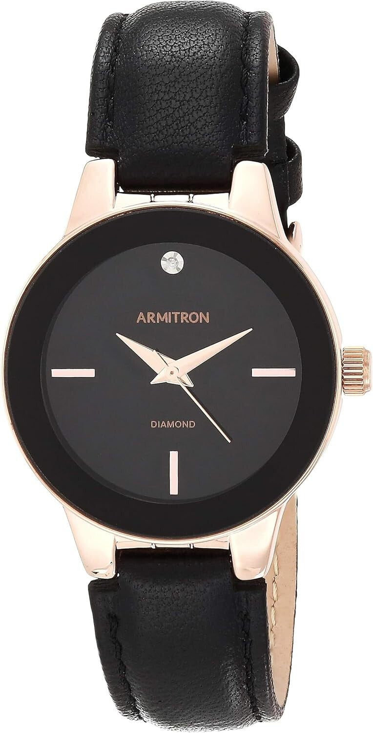 Stylish 30mm Women's Black Dial Watch with Genuine Diamond - Quartz Movement