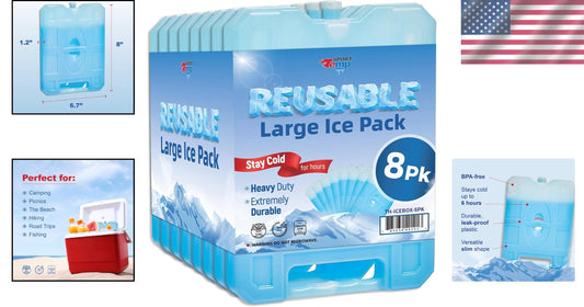 Durable Jumbo Ice Packs - 8 Pack for Coolers, Camping & Outdoor Adventures
