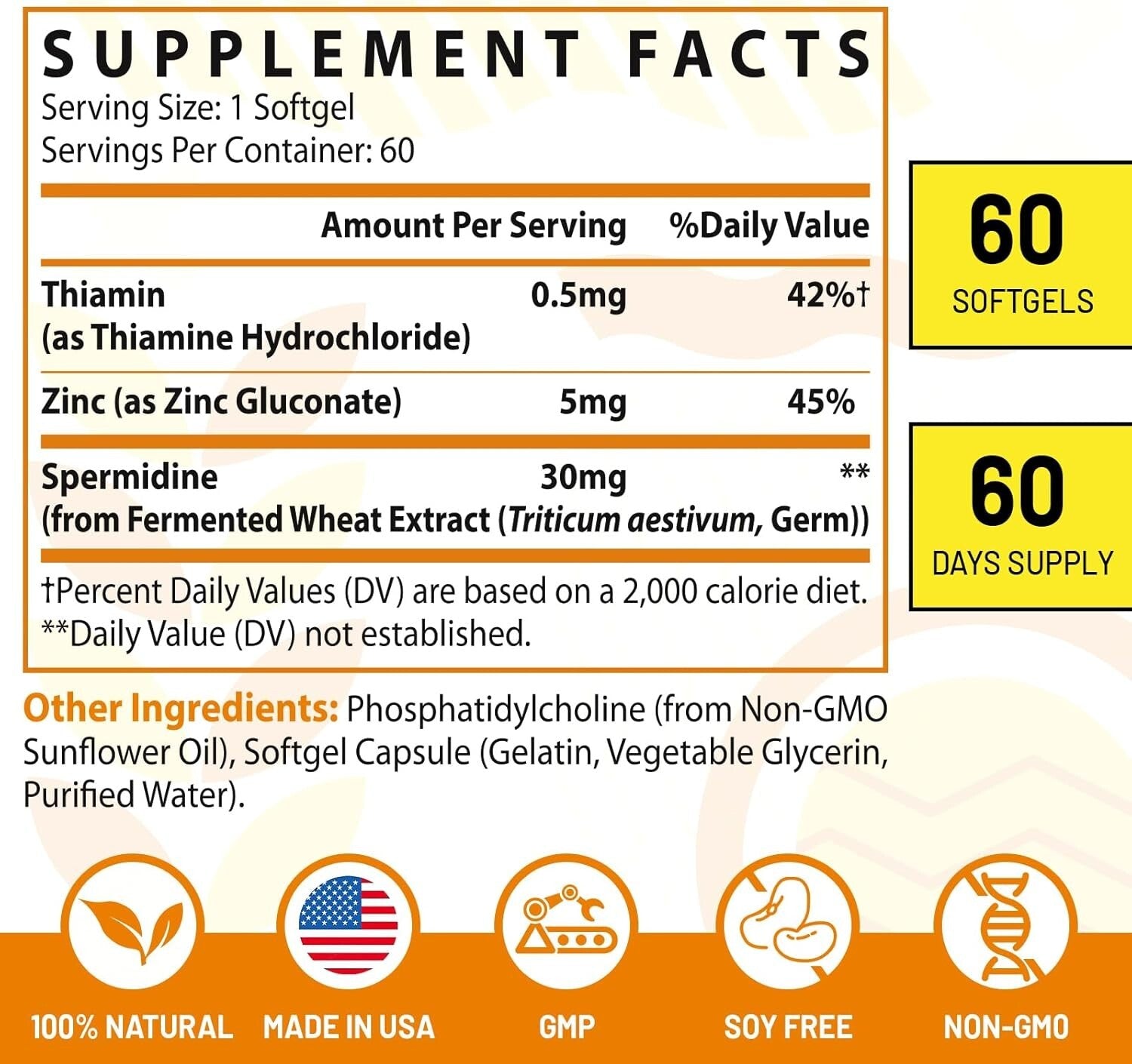 High-Potency 30mg Liposomal Spermidine Supplement - 99% Absorption, 180 Softgels