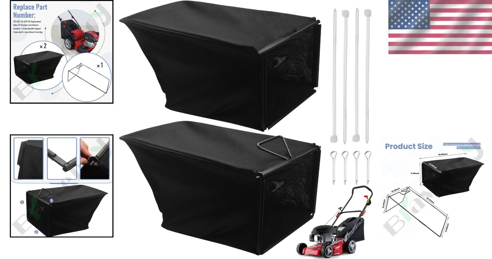 Easy-Install 2 Grass Catcher Bags & Frame Kit for Toro 22" Recycler Lawn Mowers