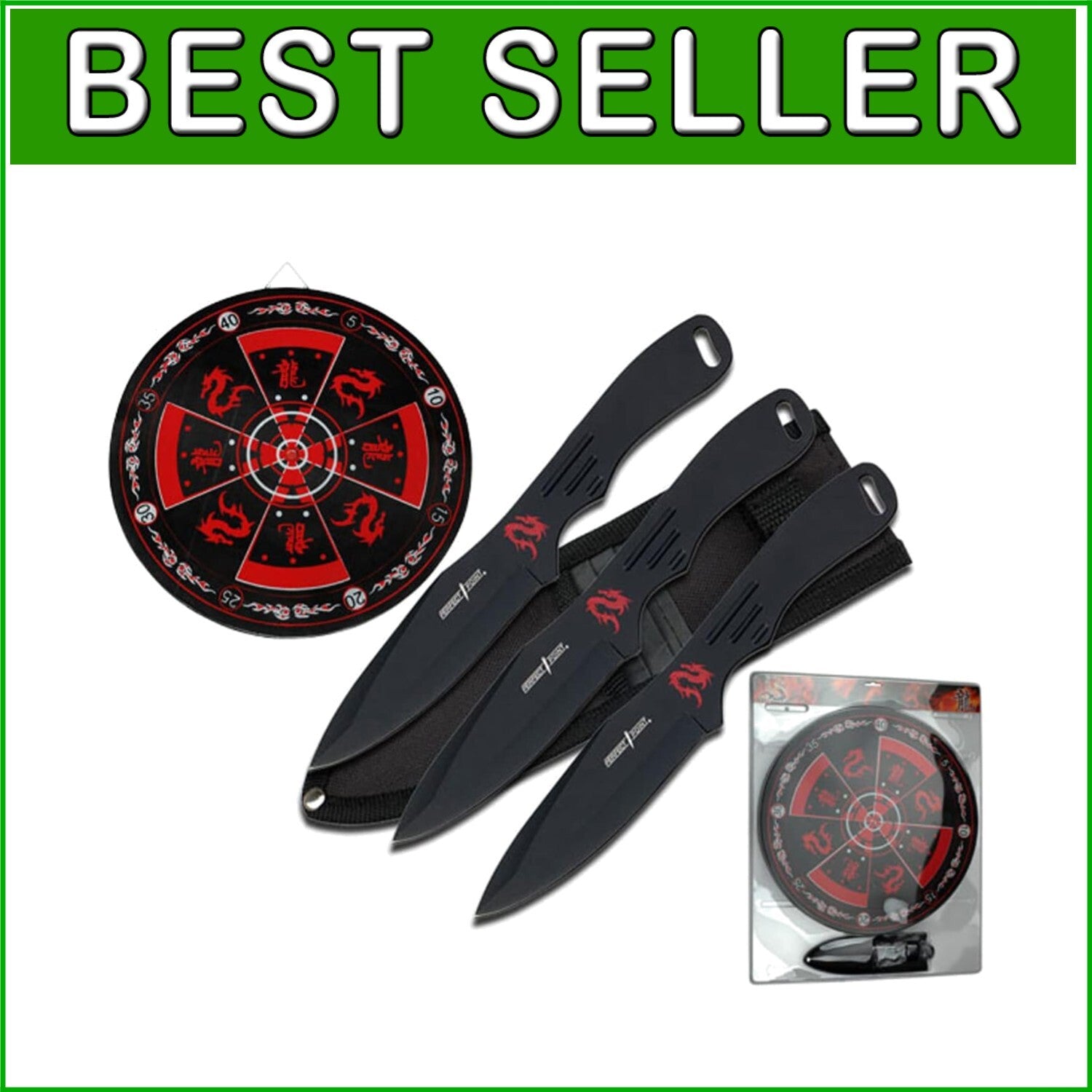 Black Stainless Steel Throwing Knives with Target Board - Perfect for All Levels