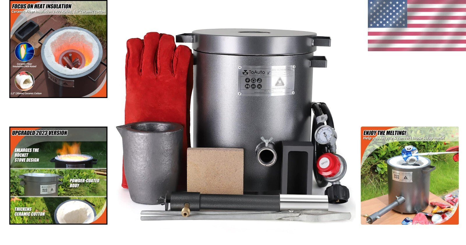 2023 Upgraded 6 KG Propane Melting Furnace with Graphite Crucible & 250,000 BTU