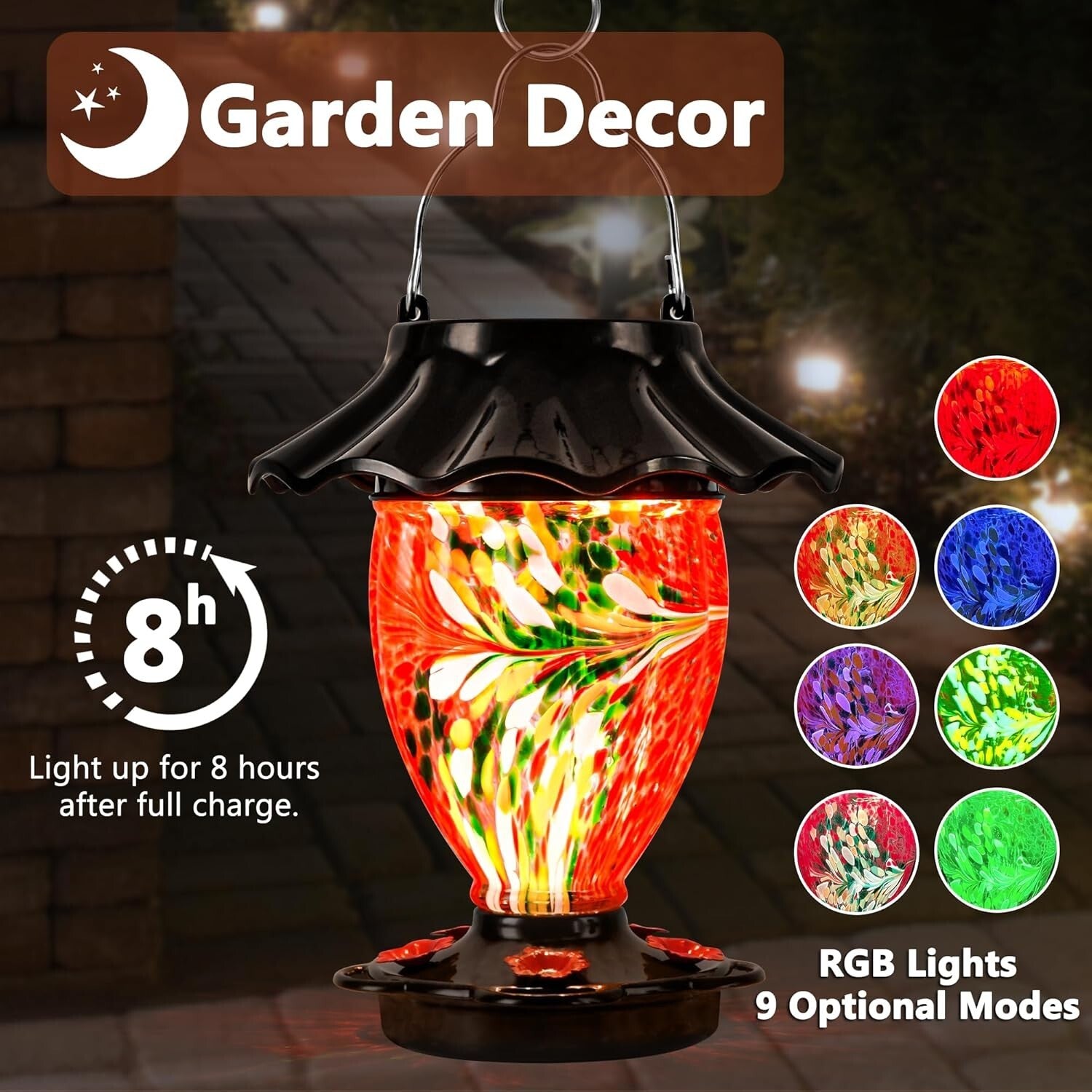 Elegant Hanging Solar Hummingbird Feeder - Durable Glass & Metal Design, 32 oz