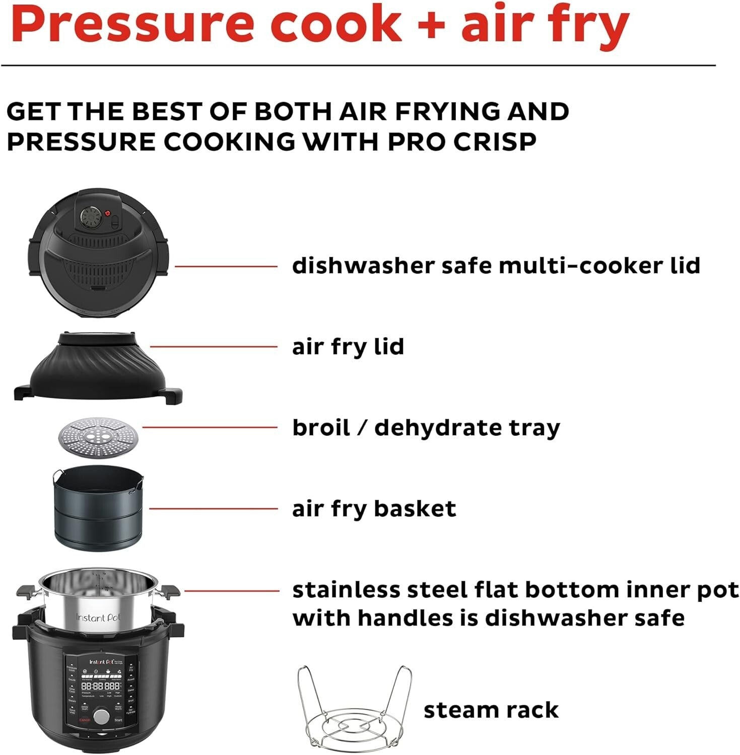 All-in-One 8 Quart Air Fryer & Pressure Cooker Combo - Pro Crisp Technology
