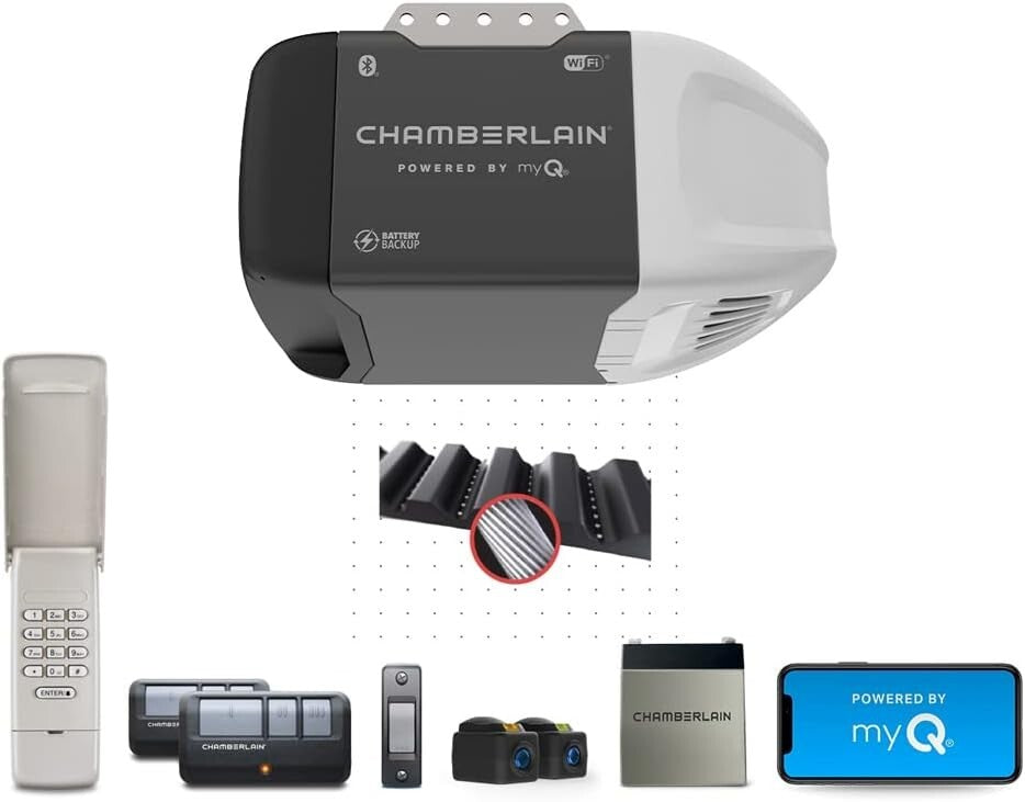 Smart Garage Door Opener with Battery Backup, Remote Control & Quiet Operation