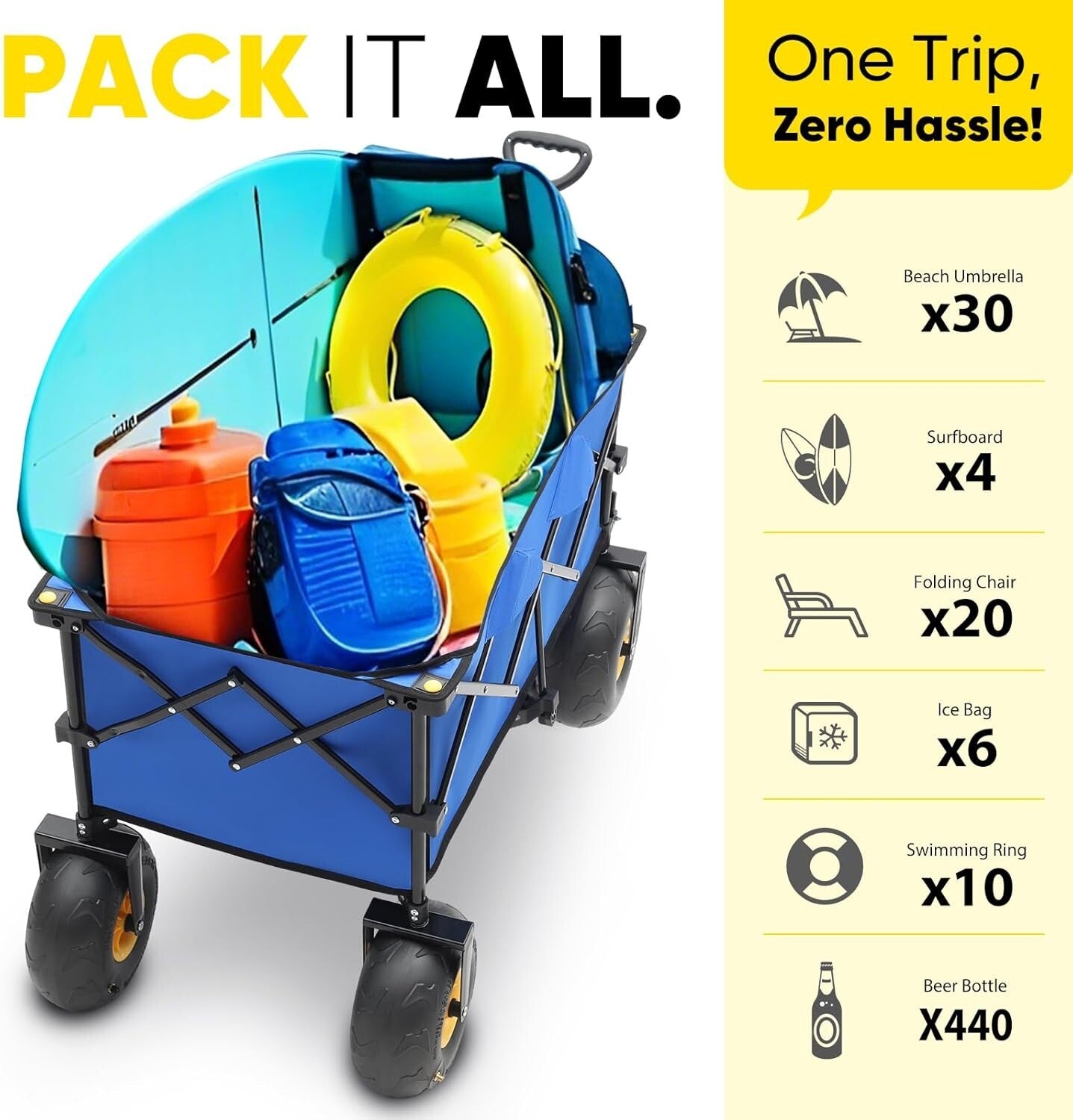 Beach-Ready 440lb Capacity Wagon with 9" Wheels – Perfect for Outdoor Adventures