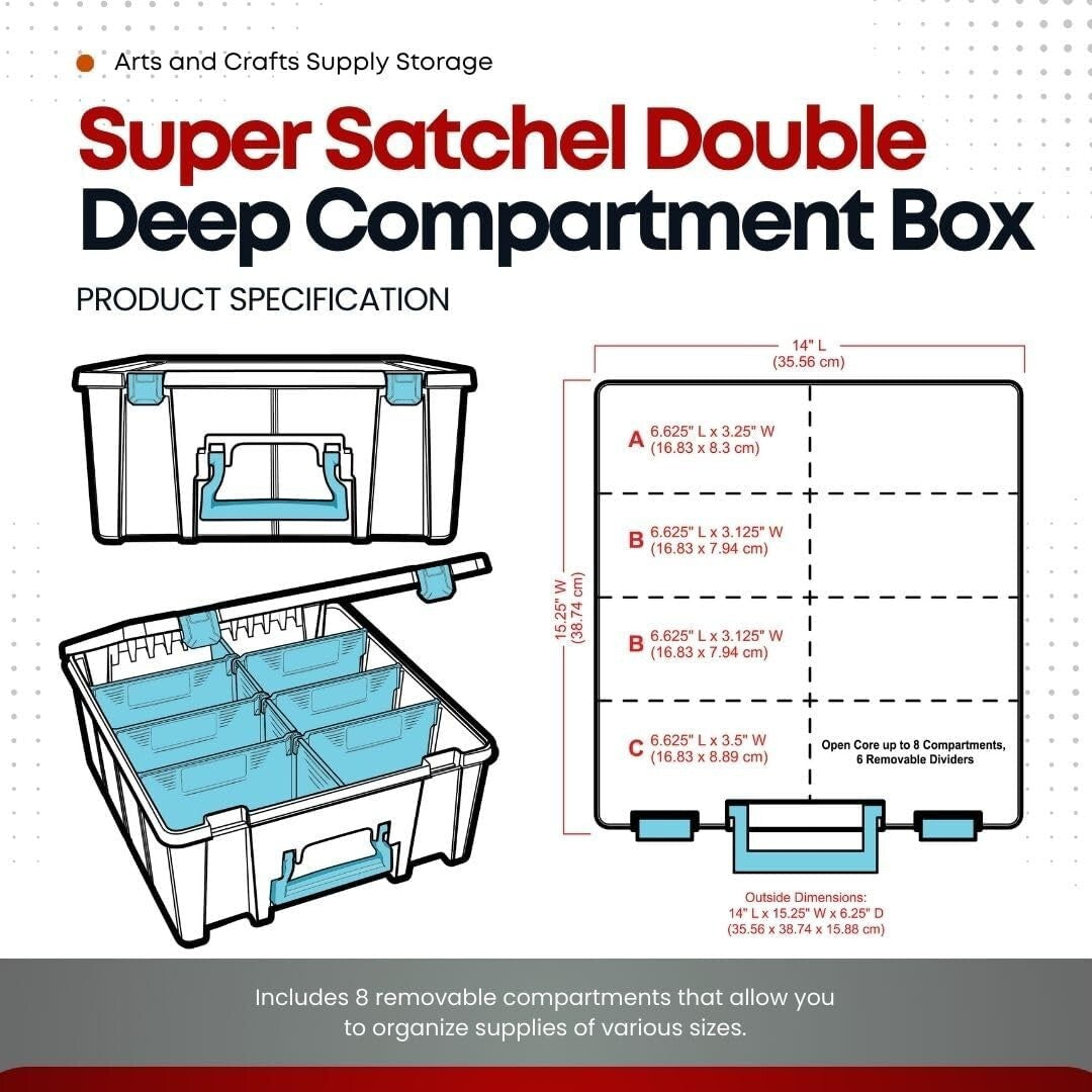 Heavy-Duty Double Deep Craft Organizer with Removable Dividers - Aqua & Clear