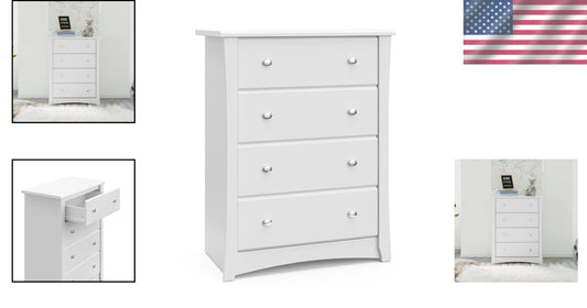 Durable White 4 Drawer Dresser for Kids - Safety Tested Nursery Storage Solution