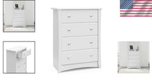 Load image into Gallery viewer, Durable White 4 Drawer Dresser for Kids - Safety Tested Nursery Storage Solution