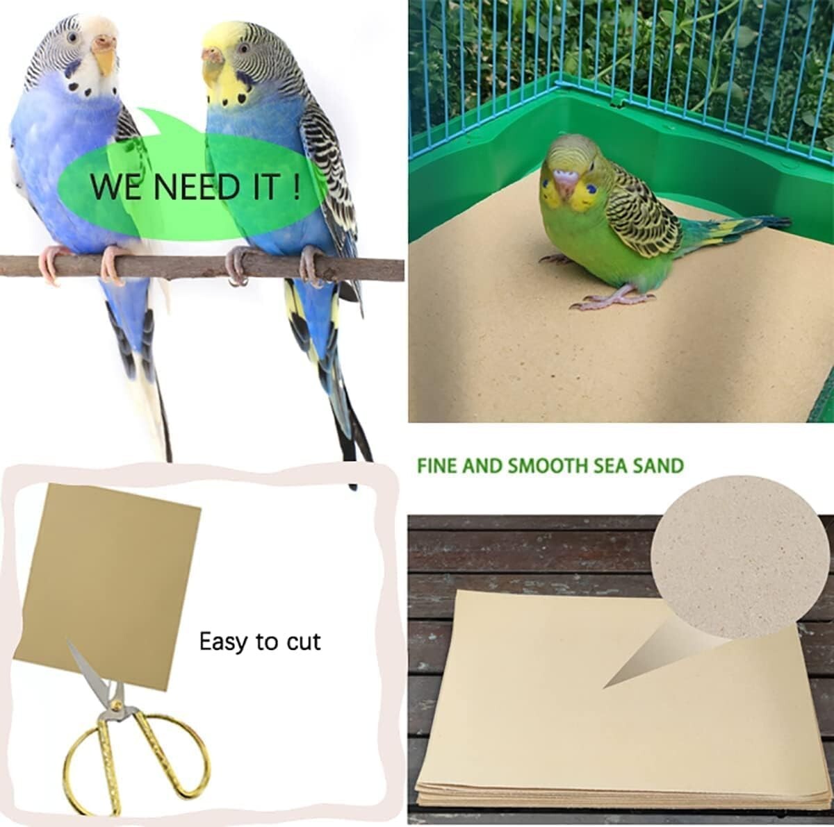 Extra Large 100PCS Bird Cage Paper Liners - Natural Sea Sand for Healthier Birds