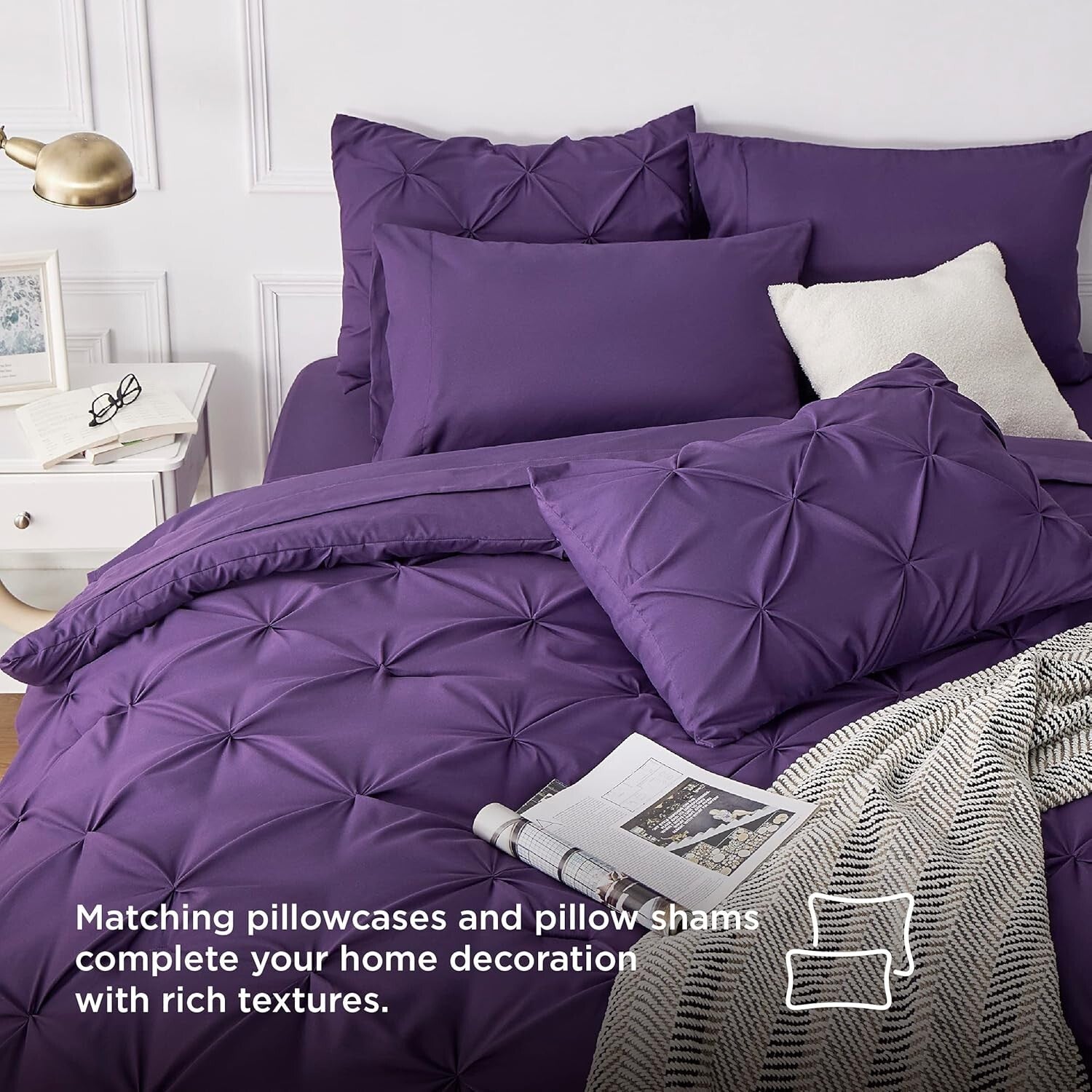 7-Piece Modern California King Bedding Set - Elegant Purple Comforter & Sheets