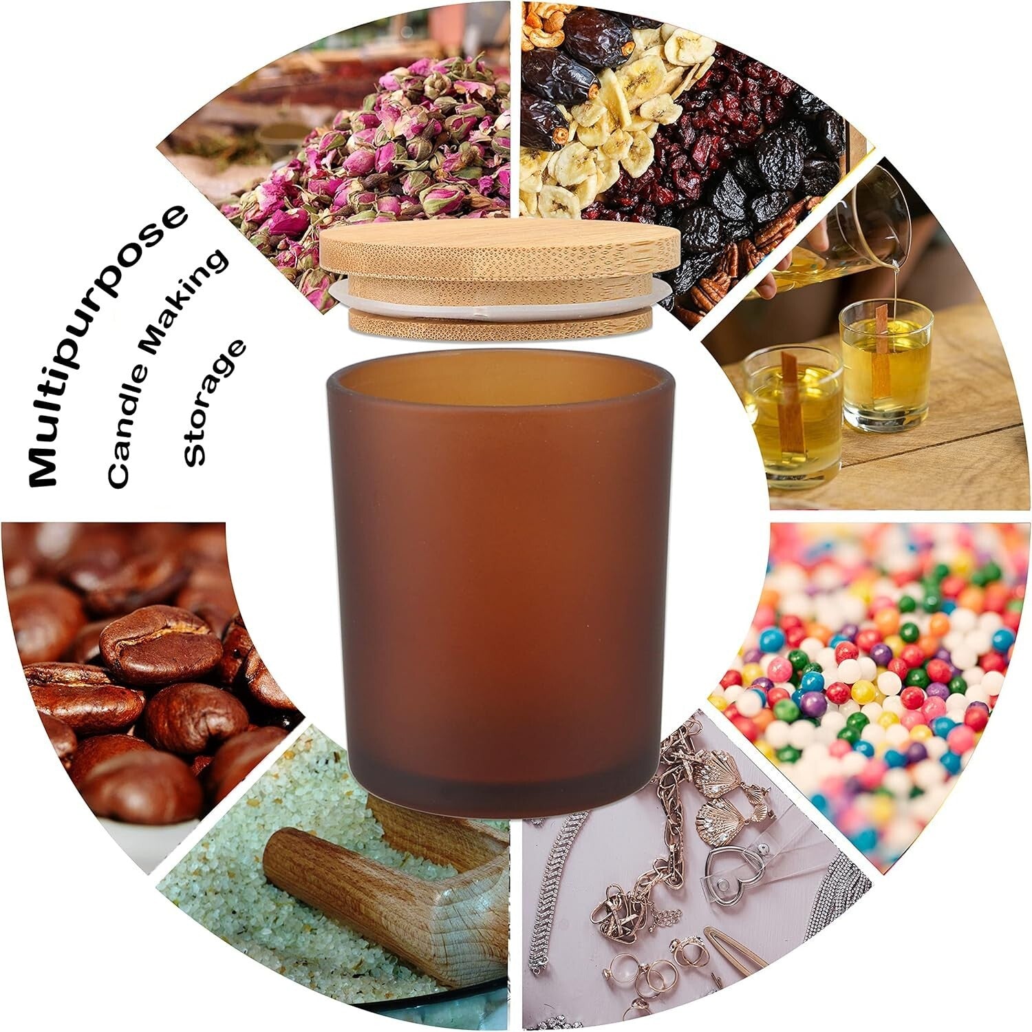 Elegant 12 OZ Frosted Amber Candle Jars with Bamboo Lids - Crafting Kit Included