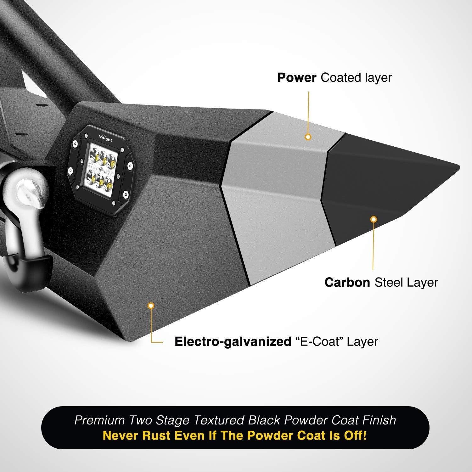 Durable Jeep Wrangler Front Bumper with Built-in LED Lights & D-ring Isolators