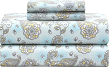 Load image into Gallery viewer, Premium Quality 4-Piece Aqua Paisley 100% Cotton Queen Sheet Set – Cool and Soft