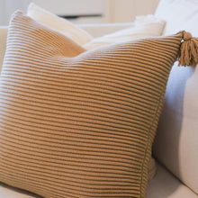 Load image into Gallery viewer, Beautiful 18 Inch Cotton Throw Pillow Cover with Tassels in Striped Mocha Design