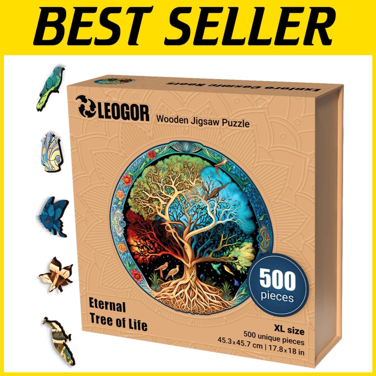 Extra-Thick Round 500-Piece Wooden Puzzle with Creative Hand-Shaped Pieces