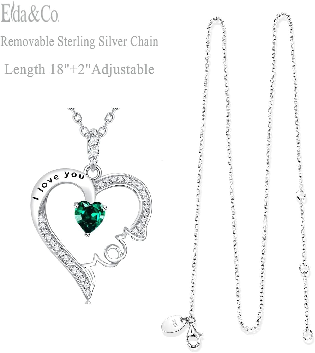 Elegant May Birthstone Mom Necklace - Sterling Silver Heart Pendant Gift Boxed