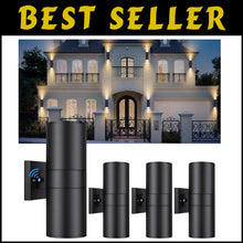 Load image into Gallery viewer, Weatherproof 4-Pack Black Up and Down Wall Sconces for Modern Outdoor Spaces