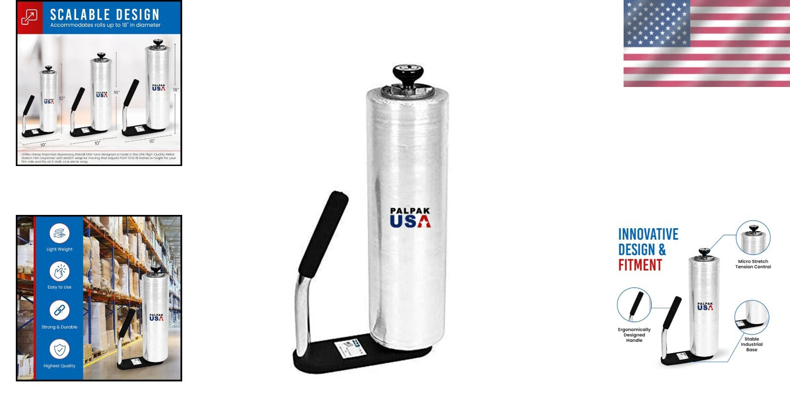 Versatile Stretch Film Dispenser - Pallet Wrap Handle with Adjustable Tension