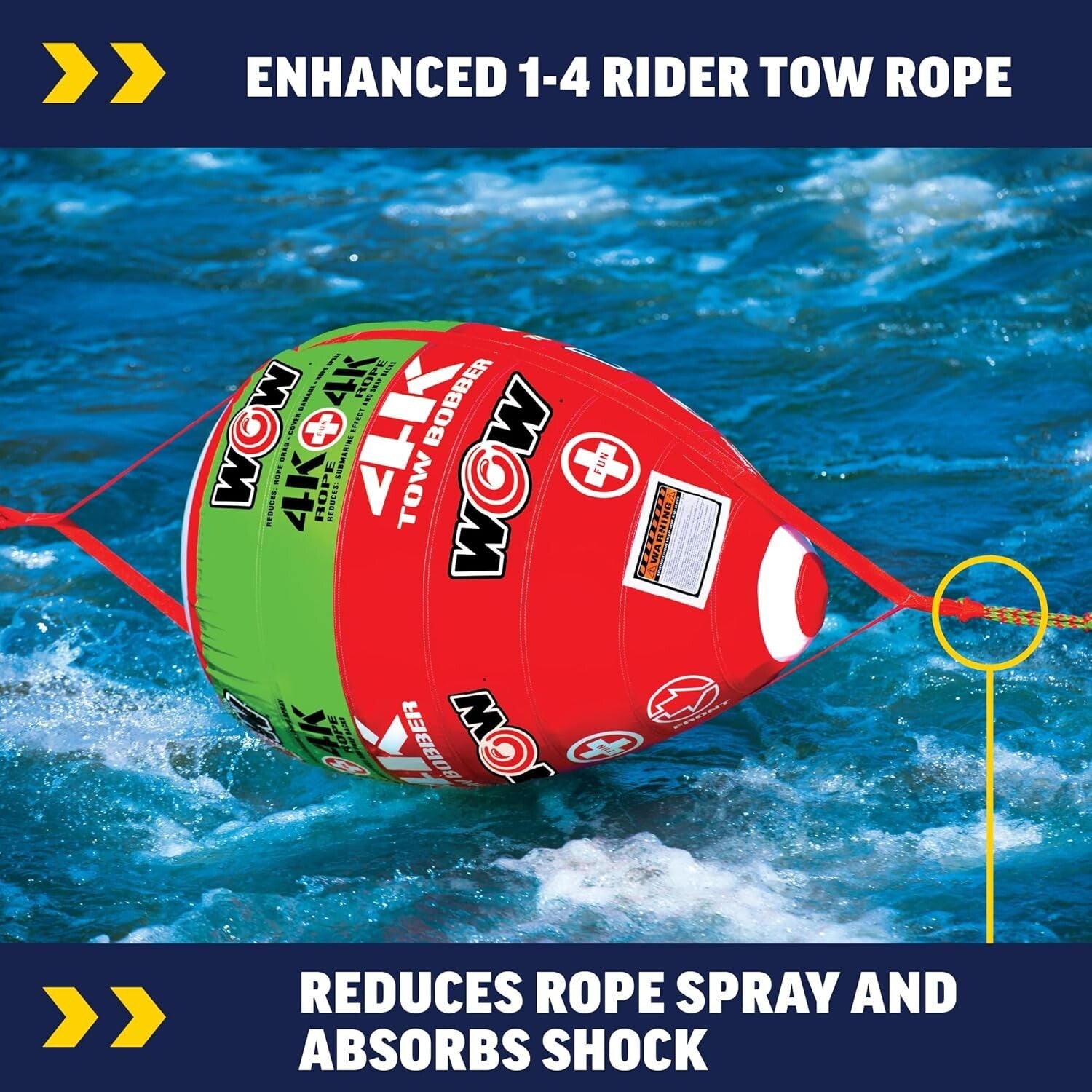 Heavy Duty 16-Strand Tow Rope with Bobber - Ideal For Deck Tubes & Wakeboarding