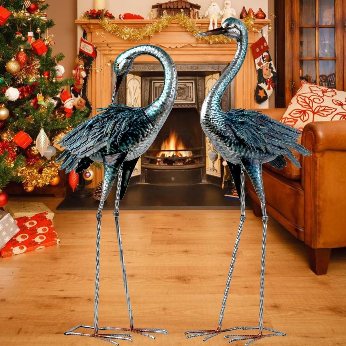 Charming Garden Crane Statue Set - Elegant Blue Heron Yard Art for Outdoor Decor
