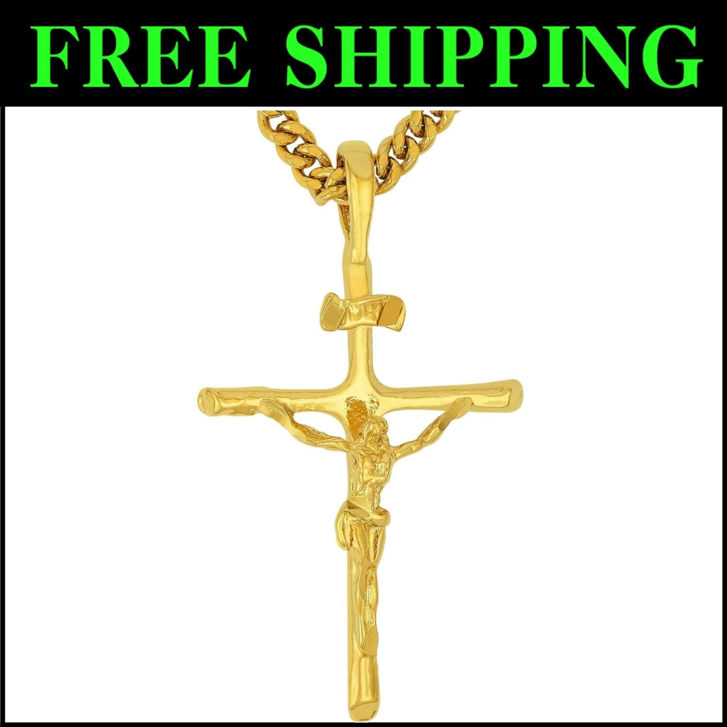 Durable 24K Gold Plated Crucifix Necklace – Yellow & White Gold Options