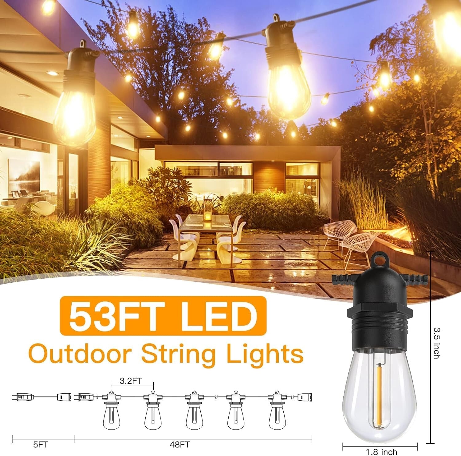 Connectable 53FT LED String Lights with Remote - Ideal for Outdoor Celebrations