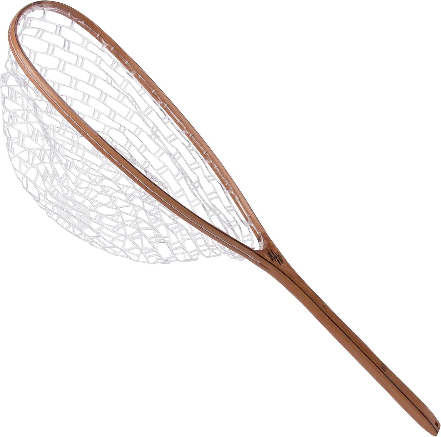 Classic 35" Burl Wood Fishing Net - Lightweight Rubber-Coated for Trout Anglers